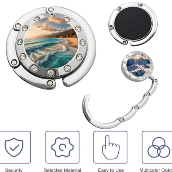 Assorted Crystal Scenery Foldable Handbag Purse Hook - Purse Table Hanger NEW - Picture 2 of 4